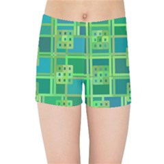 Green Abstract Geometric Kids Sports Shorts by Simbadda