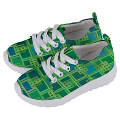 Green Abstract Geometric Kids  Lightweight Sports Shoes by Simbadda