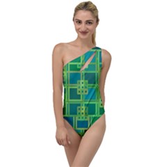 Green Abstract Geometric To One Side Swimsuit by Simbadda