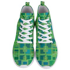 Green Abstract Geometric Men s Lightweight High Top Sneakers by Simbadda