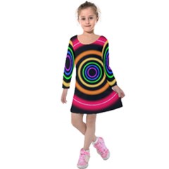 Neon Light Abstract Pattern Lines Kids  Long Sleeve Velvet Dress by Simbadda