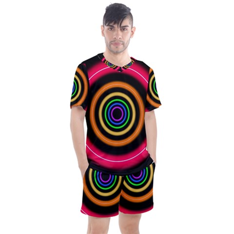 Neon Light Abstract Pattern Lines Men s Mesh Tee And Shorts Set by Simbadda