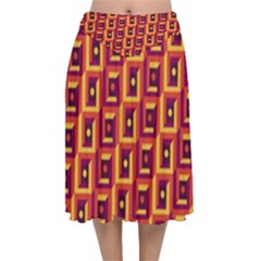 Abstract Background Velvet Flared Midi Skirt