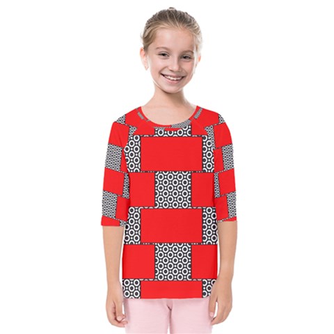 Black And White Red Patterns Kids  Quarter Sleeve Raglan Tee by Simbadda