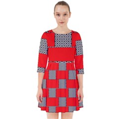 Black And White Red Patterns Smock Dress by Simbadda