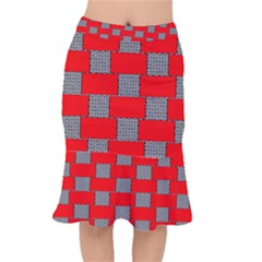 Black And White Red Patterns Mermaid Skirt by Simbadda