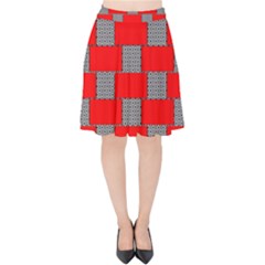 Black And White Red Patterns Velvet High Waist Skirt by Simbadda