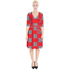 Black And White Red Patterns Wrap Up Cocktail Dress