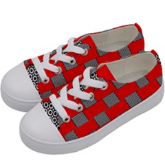 Black And White Red Patterns Kids  Low Top Canvas Sneakers by Simbadda