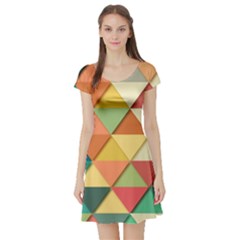 Background Geometric Triangle Short Sleeve Skater Dress by Simbadda