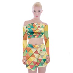 Background Geometric Triangle Off Shoulder Top With Mini Skirt Set by Simbadda