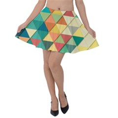 Background Geometric Triangle Velvet Skater Skirt by Simbadda