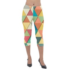 Background Geometric Triangle Lightweight Velour Capri Leggings  by Simbadda