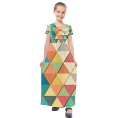 Background Geometric Triangle Kids  Short Sleeve Maxi Dress by Simbadda