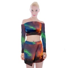 Abstract Texture Background Off Shoulder Top With Mini Skirt Set by Simbadda