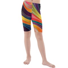 Abstract Colorful Background Wavy Kids  Mid Length Swim Shorts by Simbadda