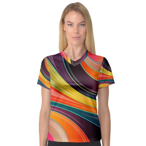 Abstract Colorful Background Wavy V-neck Sport Mesh Tee by Simbadda