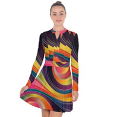 Abstract Colorful Background Wavy Long Sleeve Panel Dress by Simbadda