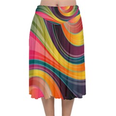 Abstract Colorful Background Wavy Velvet Flared Midi Skirt by Simbadda