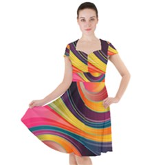 Abstract Colorful Background Wavy Cap Sleeve Midi Dress by Simbadda