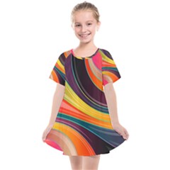 Abstract Colorful Background Wavy Kids  Smock Dress by Simbadda