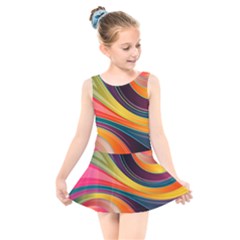 Abstract Colorful Background Wavy Kids  Skater Dress Swimsuit