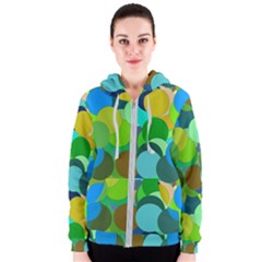 Green Aqua Teal Abstract Circles Women s Zipper Hoodie by Simbadda