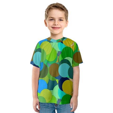 Green Aqua Teal Abstract Circles Kids  Sport Mesh Tee by Simbadda