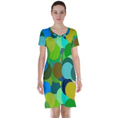 Green Aqua Teal Abstract Circles Short Sleeve Nightdress by Simbadda