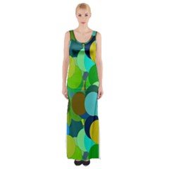 Green Aqua Teal Abstract Circles Maxi Thigh Split Dress by Simbadda