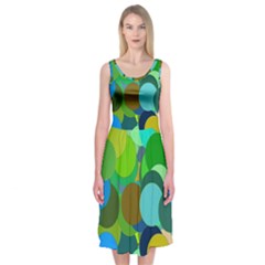 Green Aqua Teal Abstract Circles Midi Sleeveless Dress by Simbadda