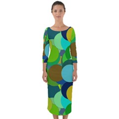 Green Aqua Teal Abstract Circles Quarter Sleeve Midi Bodycon Dress by Simbadda