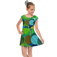 Green Aqua Teal Abstract Circles Kids Cap Sleeve Dress by Simbadda