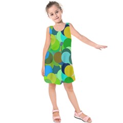 Green Aqua Teal Abstract Circles Kids  Sleeveless Dress by Simbadda