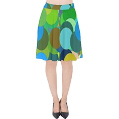 Green Aqua Teal Abstract Circles Velvet High Waist Skirt by Simbadda