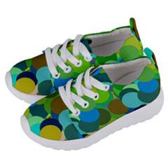 Green Aqua Teal Abstract Circles Kids  Lightweight Sports Shoes by Simbadda