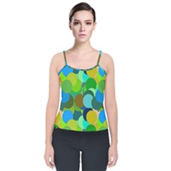 Green Aqua Teal Abstract Circles Velvet Spaghetti Strap Top by Simbadda