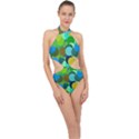 Green Aqua Teal Abstract Circles Halter Side Cut Swimsuit View1