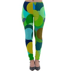 Green Aqua Teal Abstract Circles Lightweight Velour Leggings by Simbadda