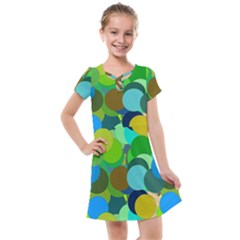 Green Aqua Teal Abstract Circles Kids  Cross Web Dress by Simbadda