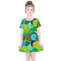 Green Aqua Teal Abstract Circles Kids  Simple Cotton Dress by Simbadda