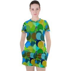 Green Aqua Teal Abstract Circles Women s Tee And Shorts Set