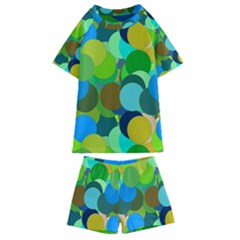 Green Aqua Teal Abstract Circles Kids  Swim Tee And Shorts Set by Simbadda