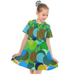 Green Aqua Teal Abstract Circles Kids  Short Sleeve Shirt Dress