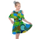 Green Aqua Teal Abstract Circles Kids  Shoulder Cutout Chiffon Dress View1