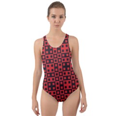 Abstract Background Red Black Cut-out Back One Piece Swimsuit by Simbadda