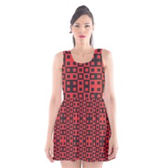 Abstract Background Red Black Scoop Neck Skater Dress