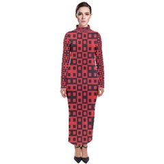 Abstract Background Red Black Turtleneck Maxi Dress