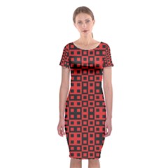 Abstract Background Red Black Classic Short Sleeve Midi Dress