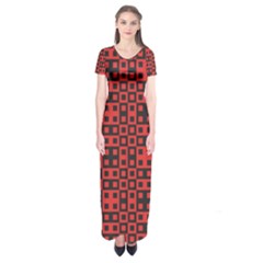 Abstract Background Red Black Short Sleeve Maxi Dress